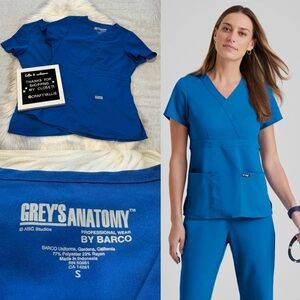 TWO Grey’s Anatomy Royal Blue ‘Riley’ Scrub Tops | Women’s Small